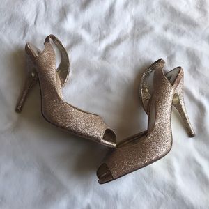 Steve Madden Peep Toe Glitter Rose Gold Heels
